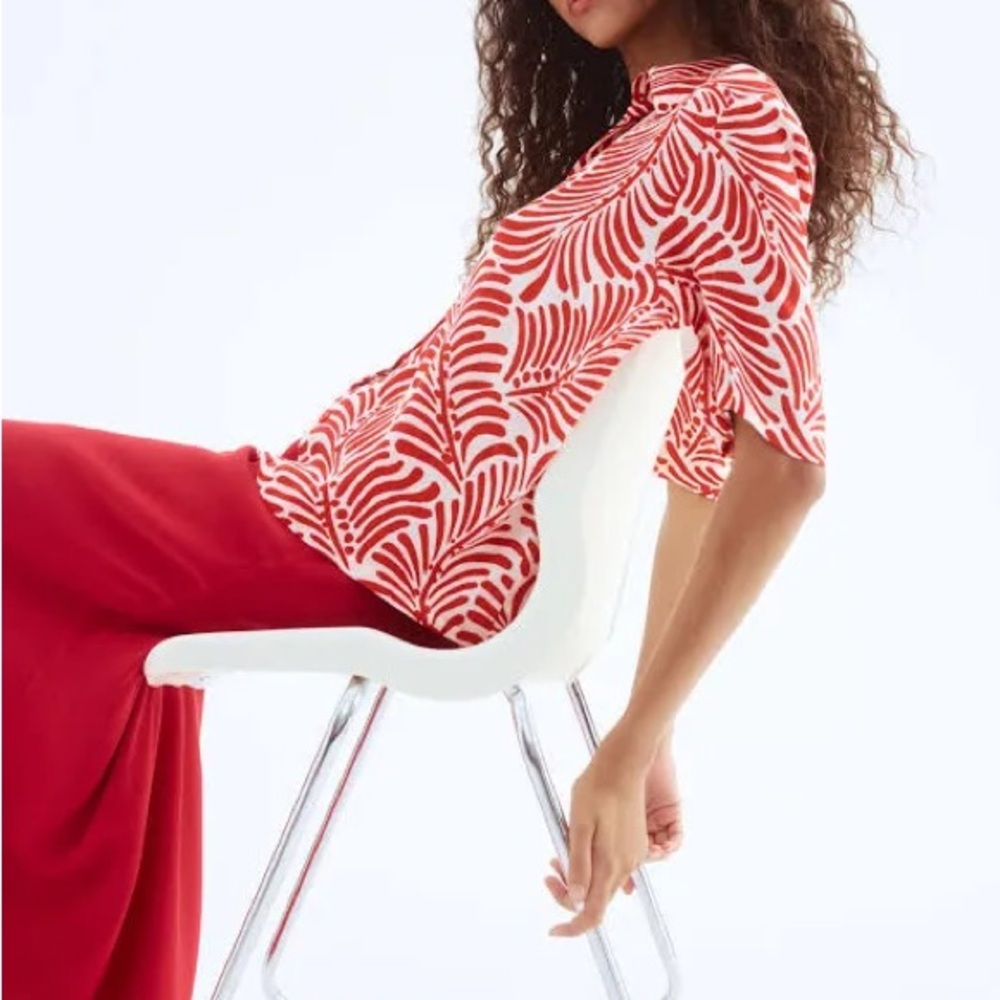 H&M Red and White Patterned Button Down Shirt - Picture 9 of 12